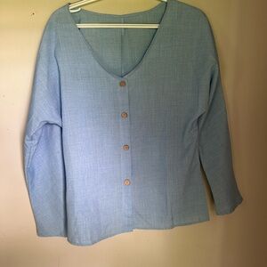 Unbranded Light Blue Long Sleeve Button Down Shirt 100% Polyester Top